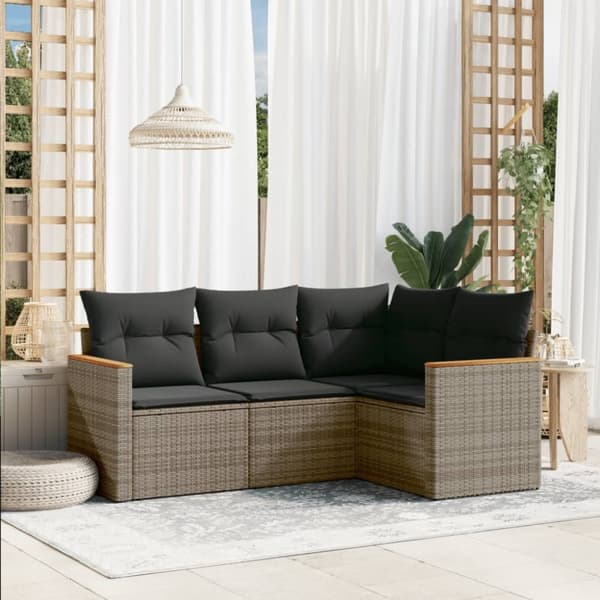 vidaXL sofasæt til haven 4 dele med hynder polyrattan grå