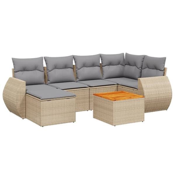 vidaXL sofasæt til haven 7 dele med hynder polyrattan beige