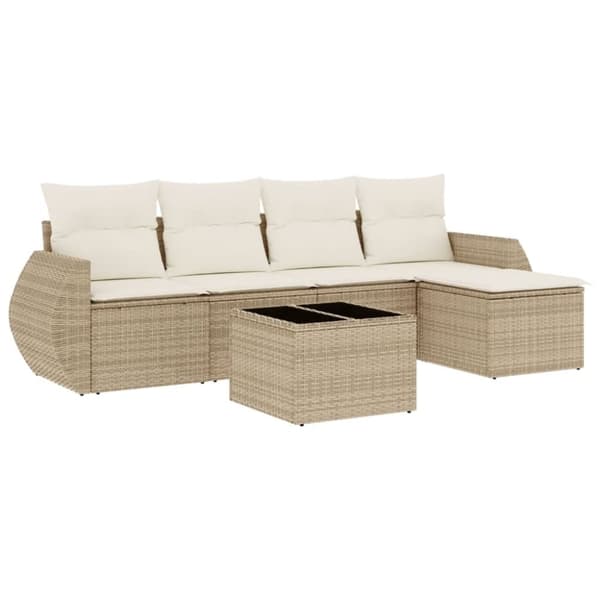 vidaXL sofasæt til haven 6 dele med hynder polyrattan beige