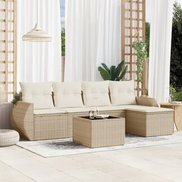 vidaXL sofasæt til haven 6 dele med hynder polyrattan beige