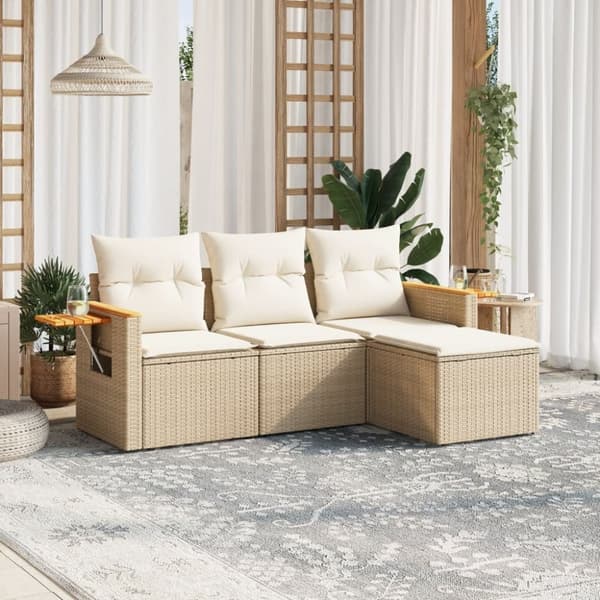vidaXL sofasæt til haven 4 dele med hynder polyrattan beige