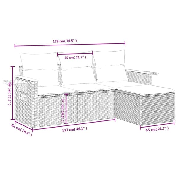 vidaXL sofasæt til haven 4 dele med hynder polyrattan beige