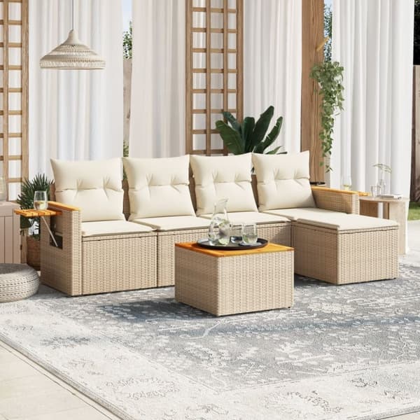 vidaXL sofasæt til haven 6 dele med hynder polyrattan beige
