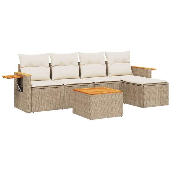 vidaXL sofasæt til haven 6 dele med hynder polyrattan beige