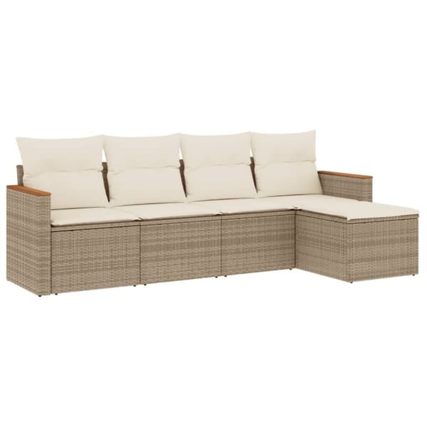 vidaXL Soffgrupp för trädgården med dynor 5 delar beige konstrotting