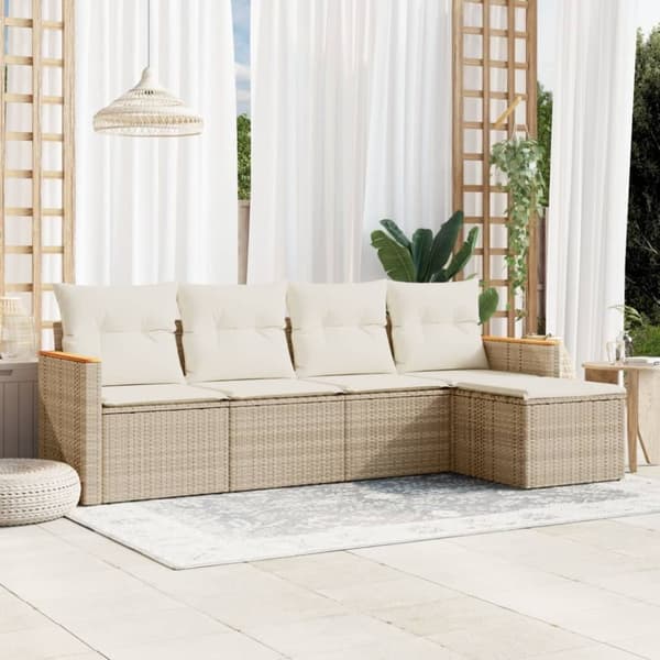 vidaXL sofasæt til haven 5 dele med hynder polyrattan beige