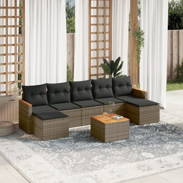 vidaXL sofasæt til haven 8 dele med hynder polyrattan grå