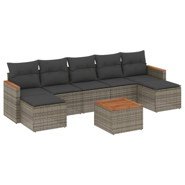 vidaXL sofasæt til haven 8 dele med hynder polyrattan grå