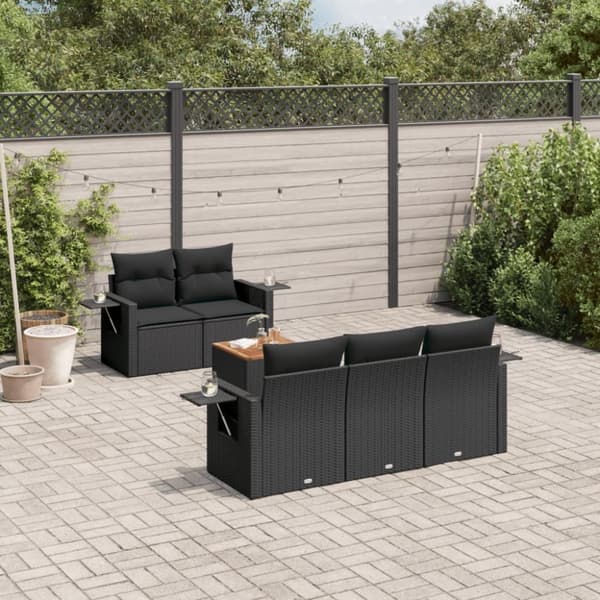 vidaXL sofasæt til haven 6 dele med hynder polyrattan sort