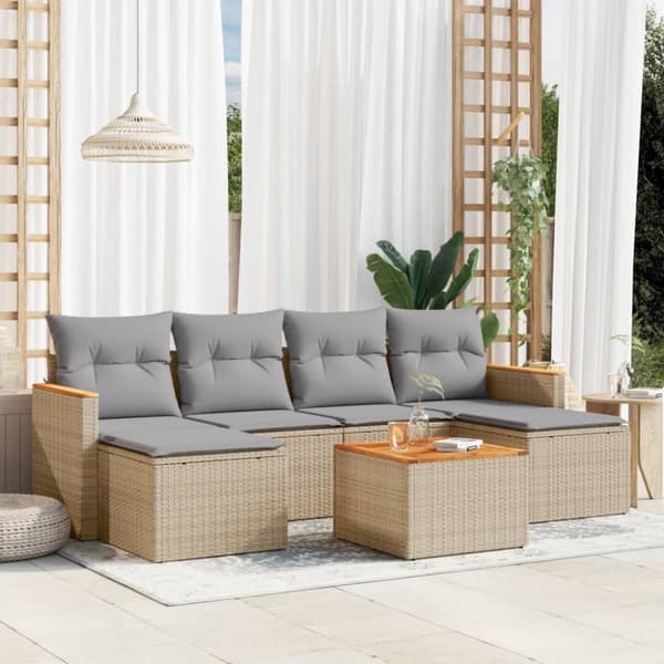 vidaXL sofasæt til haven 7 dele med hynder polyrattan beige