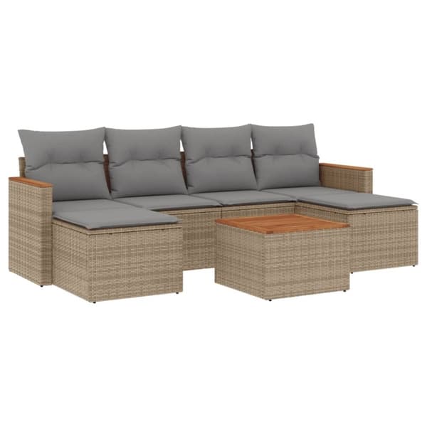 vidaXL sofasæt til haven 7 dele med hynder polyrattan beige