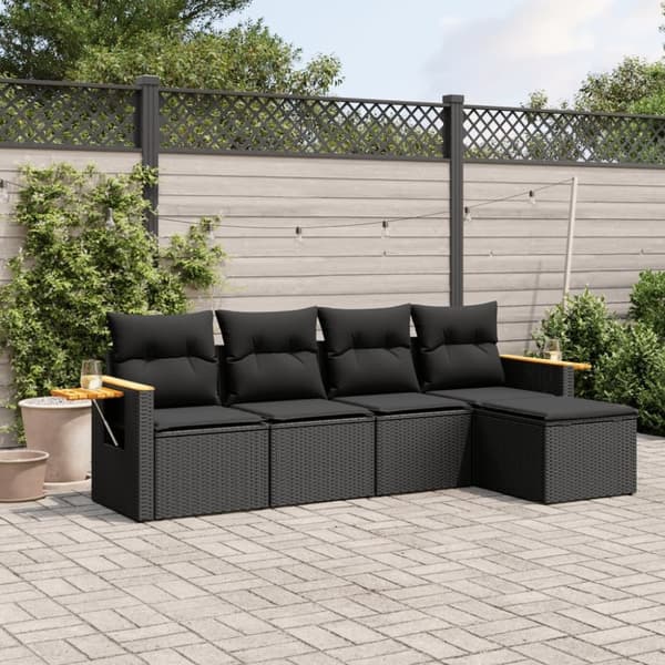 vidaXL sofasæt til haven 5 dele med hynder polyrattan sort