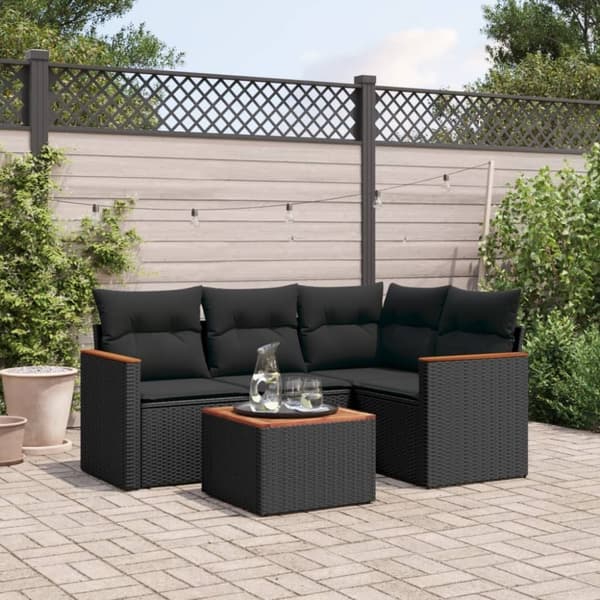 vidaXL Loungegrupp för trädgården med dynor 5 delar svart konstrotting