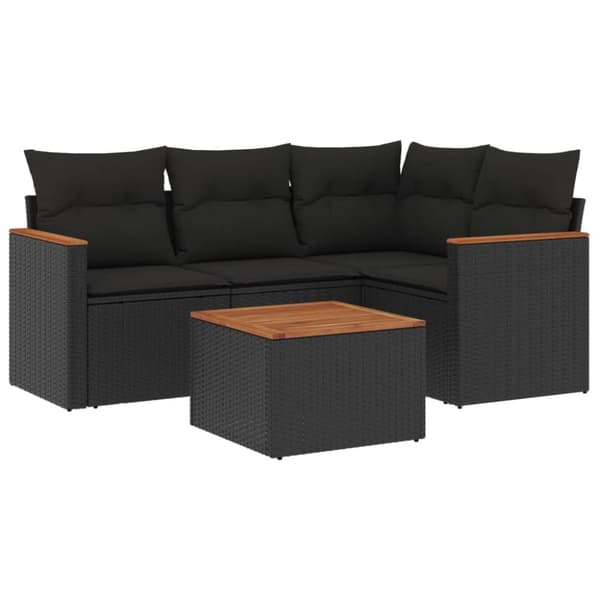 vidaXL Loungegrupp för trädgården med dynor 5 delar svart konstrotting