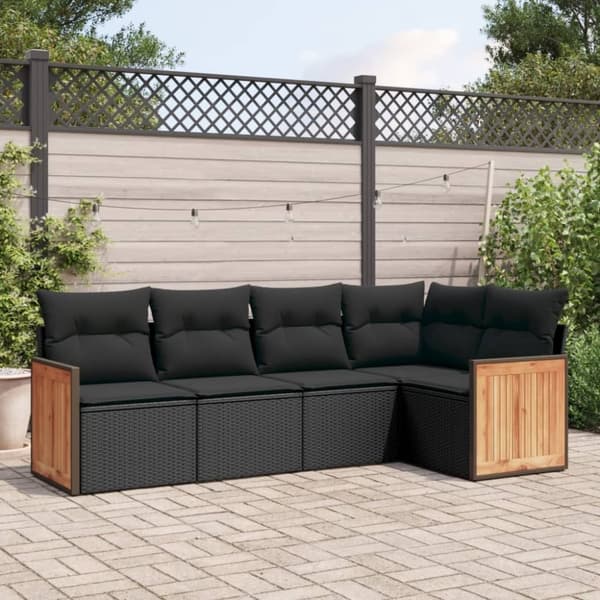 vidaXL sofasæt til haven 5 dele med hynder polyrattan sort