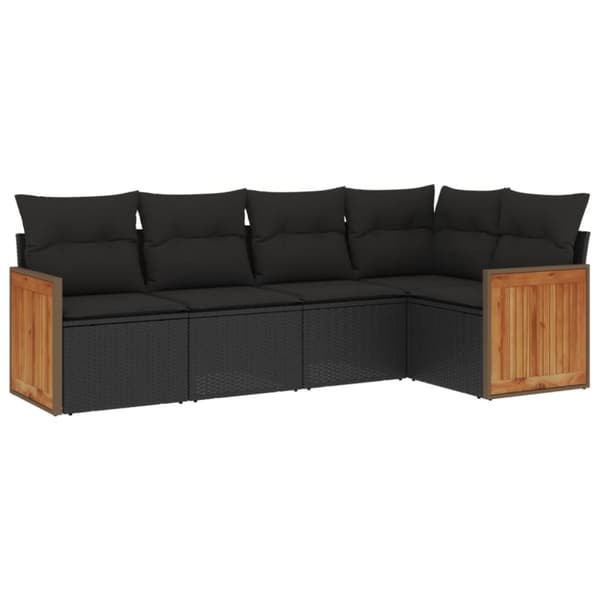 vidaXL sofasæt til haven 5 dele med hynder polyrattan sort