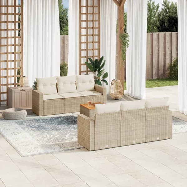 vidaXL sofasæt til haven 7 dele med hynder polyrattan beige