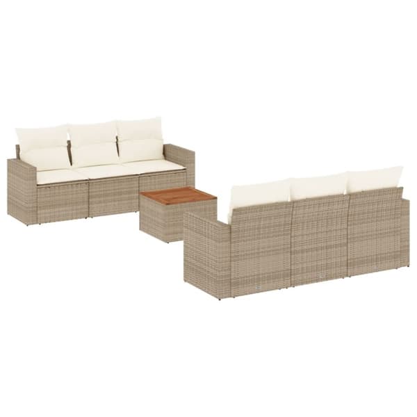 vidaXL sofasæt til haven 7 dele med hynder polyrattan beige