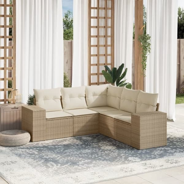 vidaXL sofasæt til haven 5 dele med hynder polyrattan beige