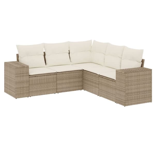 vidaXL sofasæt til haven 5 dele med hynder polyrattan beige
