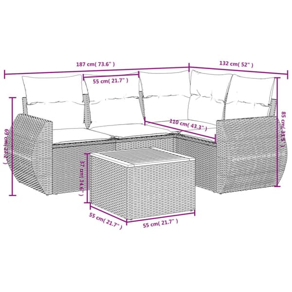 vidaXL sofasæt til haven 5 dele med hynder polyrattan beige
