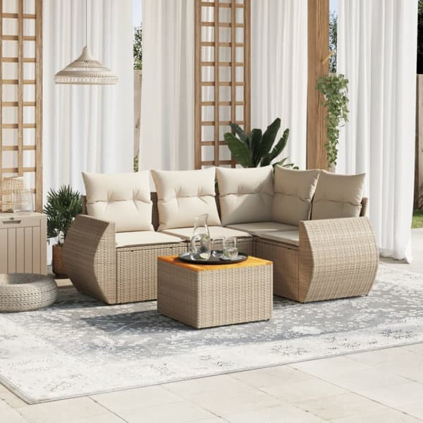vidaXL sofasæt til haven 5 dele med hynder polyrattan beige