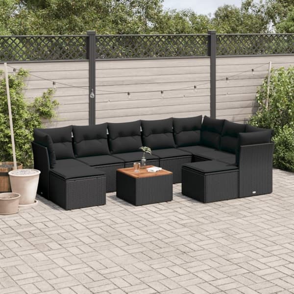vidaXL sofasæt til haven 10 dele med hynder polyrattan sort