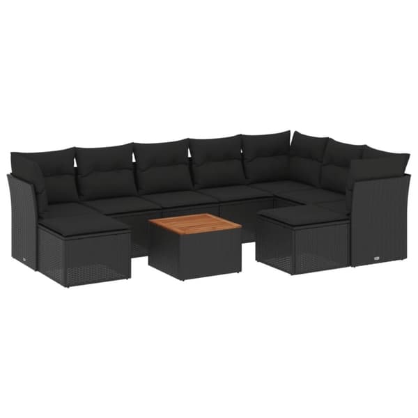 vidaXL sofasæt til haven 10 dele med hynder polyrattan sort