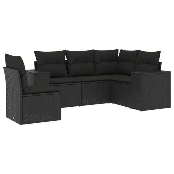 vidaXL sofasæt til haven 5 dele med hynder polyrattan sort