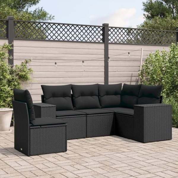 vidaXL sofasæt til haven 5 dele med hynder polyrattan sort