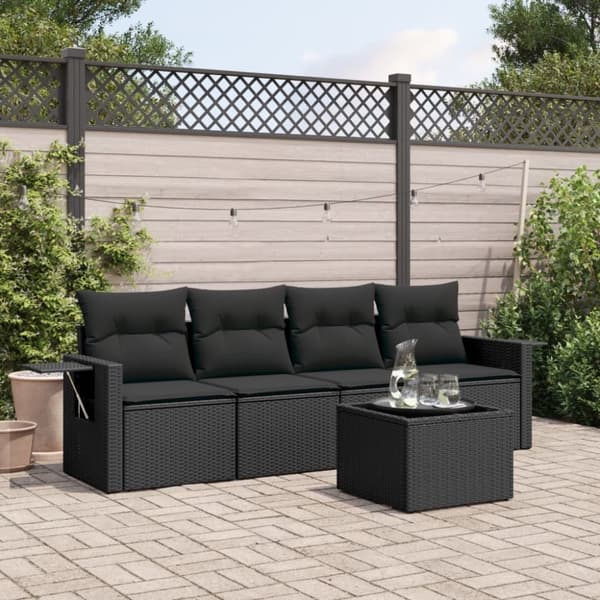 vidaXL sofasæt til haven 5 dele med hynder polyrattan sort