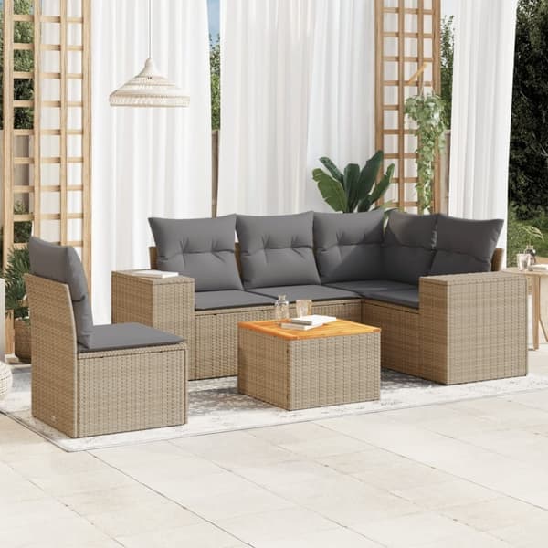 vidaXL sofasæt til haven 6 dele med hynder polyrattan beige