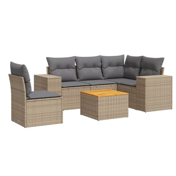 vidaXL sofasæt til haven 6 dele med hynder polyrattan beige