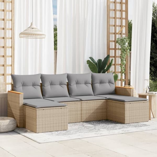 vidaXL sofasæt til haven 6 dele med hynder polyrattan beige