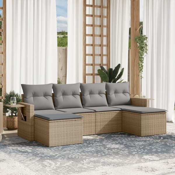 vidaXL sofasæt til haven 6 dele med hynder polyrattan beige