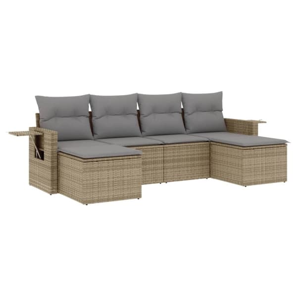 vidaXL sofasæt til haven 6 dele med hynder polyrattan beige