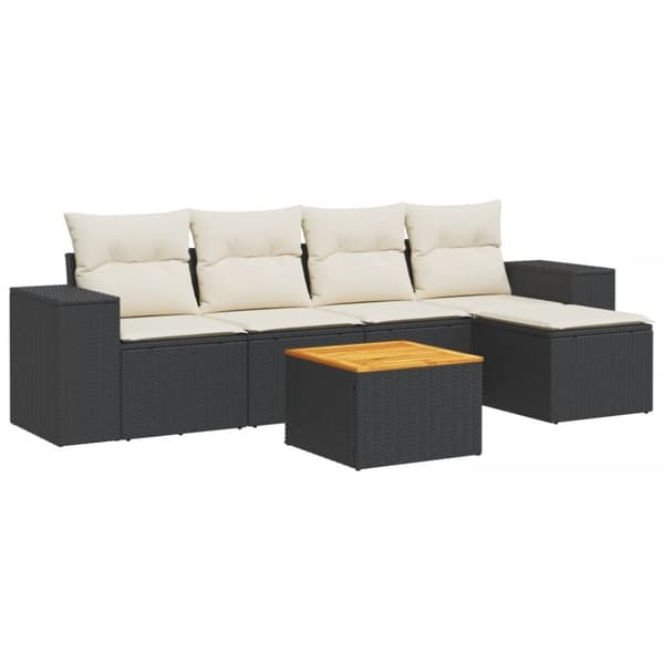 vidaXL sofasæt til haven 6 dele med hynder polyrattan sort