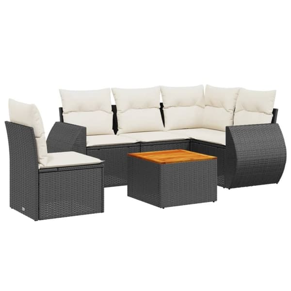 vidaXL sofasæt til haven 6 dele med hynder polyrattan sort