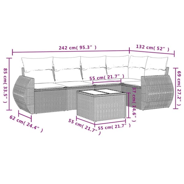 vidaXL sofasæt til haven 6 dele med hynder polyrattan grå