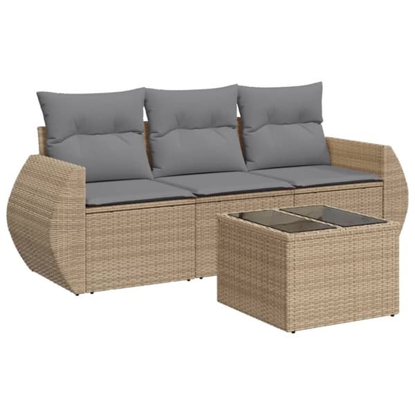 vidaXL Soffgrupp för trädgård med dynor 4 delar beige konstrotting