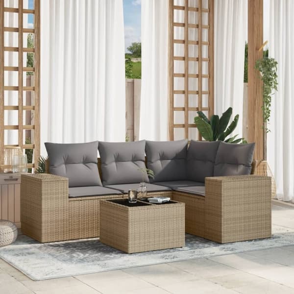 vidaXL sofasæt til haven 5 dele med hynder polyrattan beige