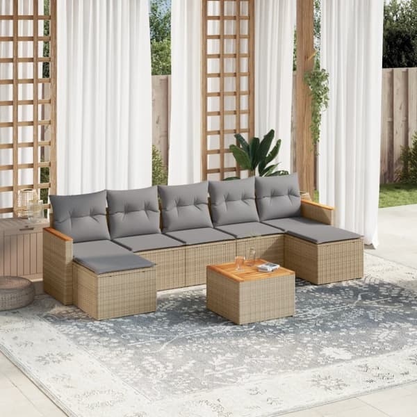 vidaXL sofasæt til haven 8 dele med hynder polyrattan beige