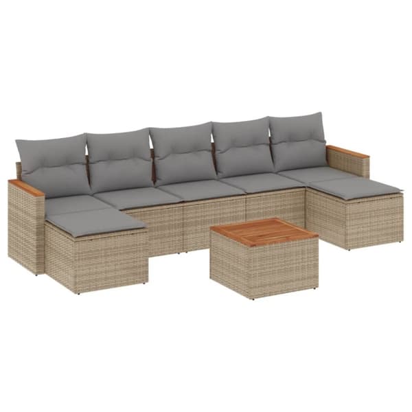 vidaXL sofasæt til haven 8 dele med hynder polyrattan beige