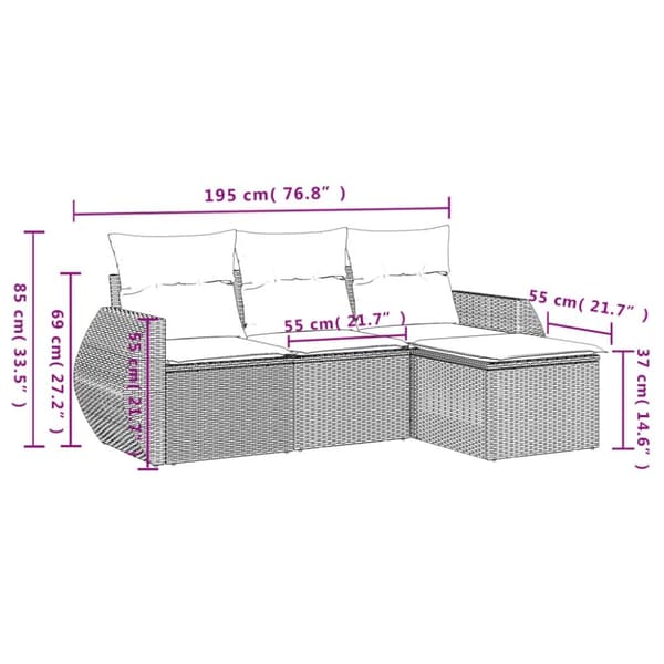 vidaXL sofasæt til haven 4 dele med hynder polyrattan grå