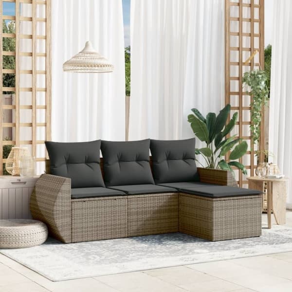 vidaXL sofasæt til haven 4 dele med hynder polyrattan grå