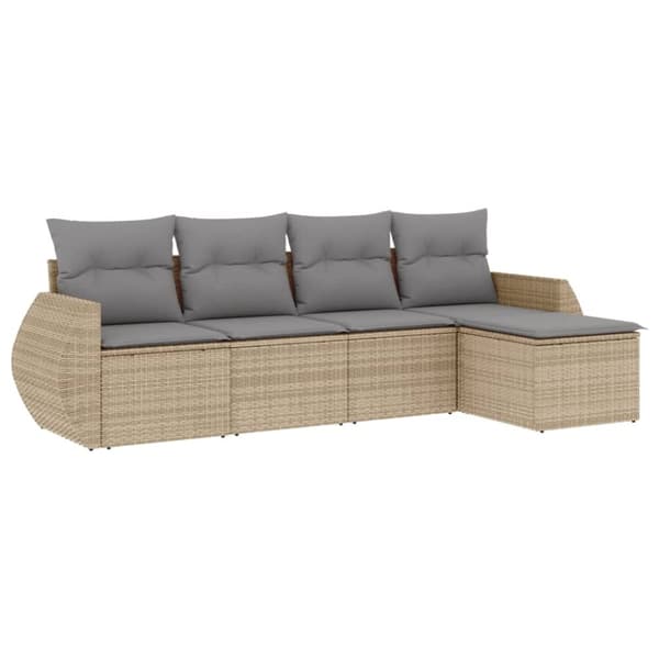 vidaXL Soffgrupp för trädgården med dynor 5 delar beige konstrotting