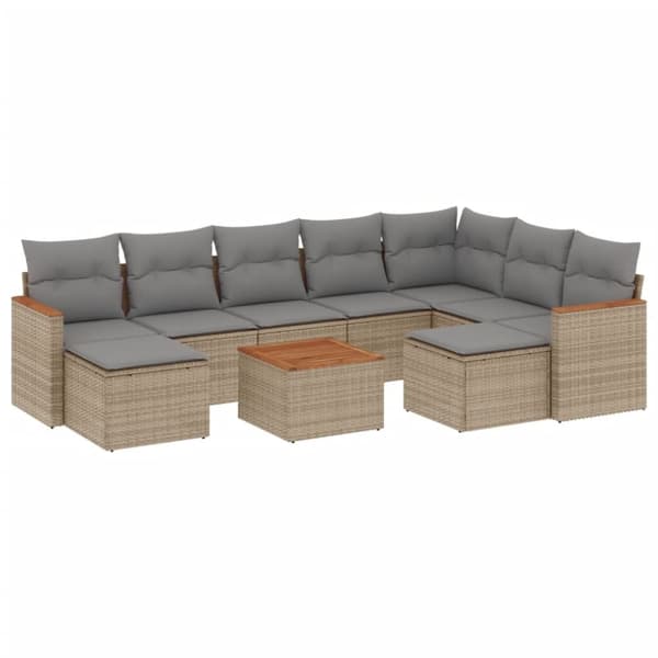 vidaXL sofasæt til haven 10 dele med hynder polyrattan beige