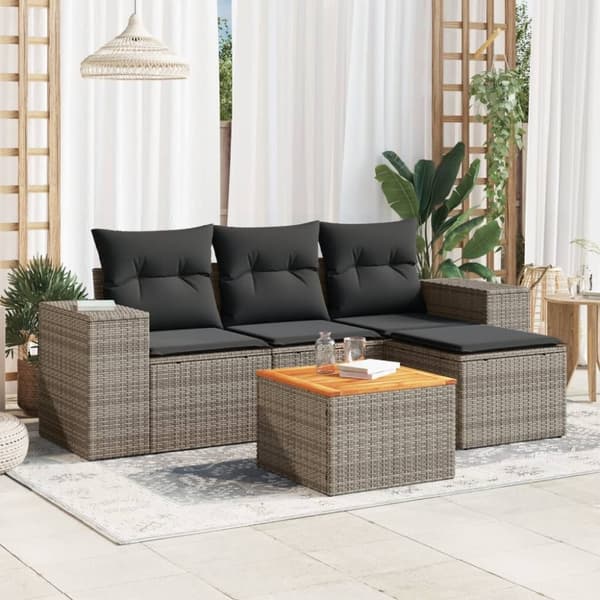 vidaXL sofasæt 5 dele med hynder polyrattan grå