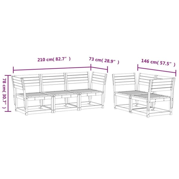vidaXL Hagesofagruppe 5 deler hvit heltre furu