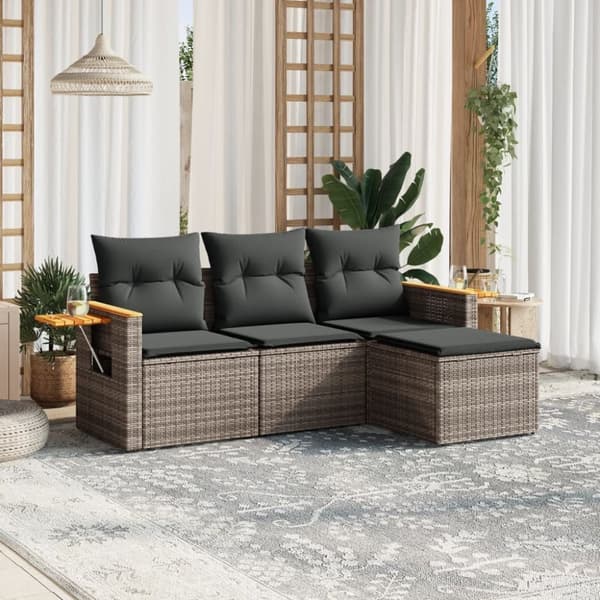 vidaXL sofasæt til haven 4 dele med hynder polyrattan grå